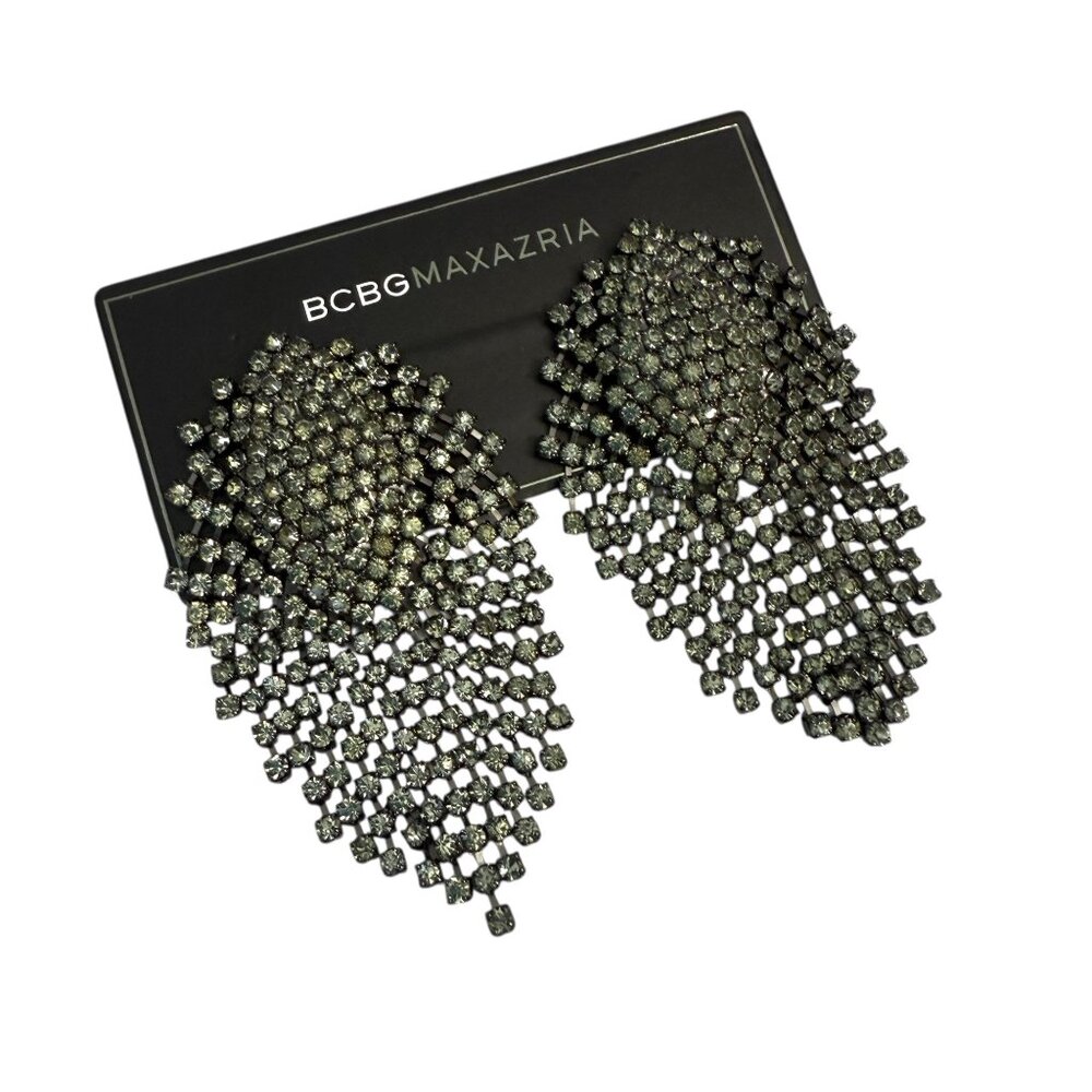 NOC BCBG MAXAZRIA Rhinestone Statement Earrings 3" Drop Chandelier Gunmetal